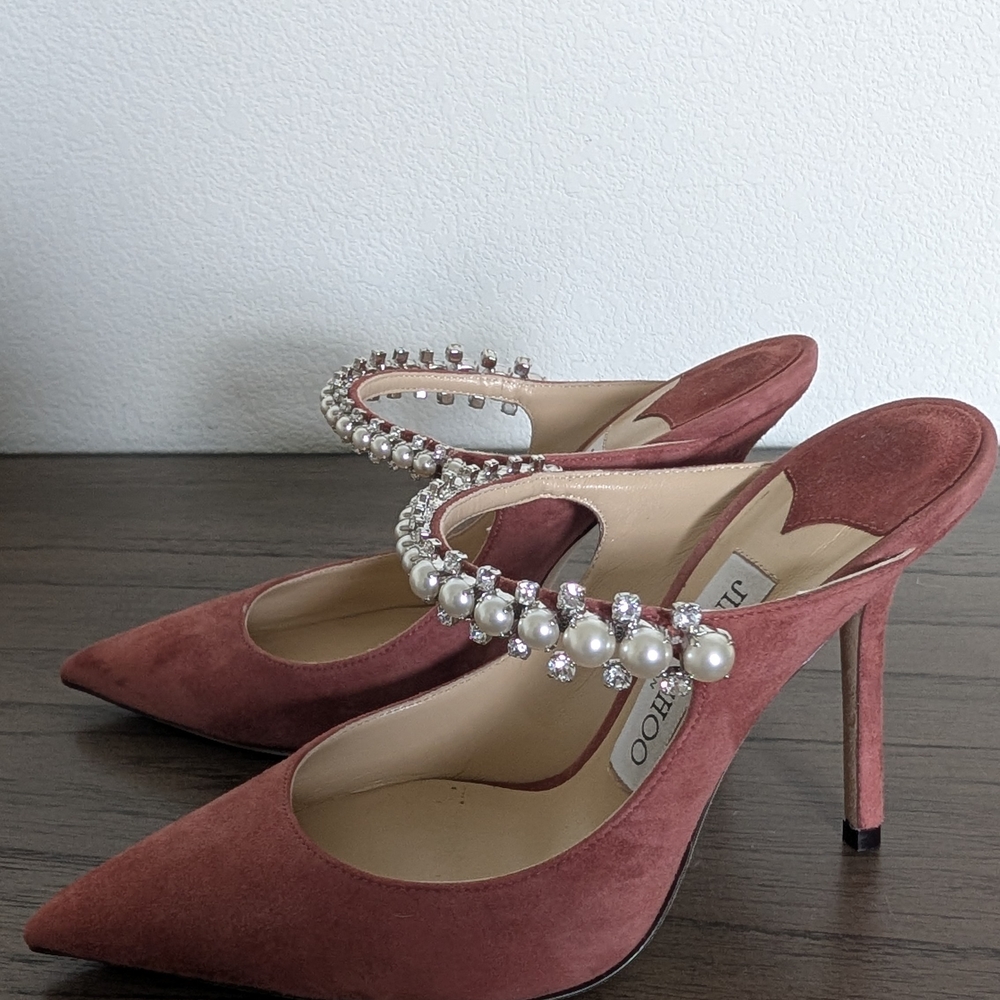 Jimmy Choo BING 100 Dusty Rose Pearl Embellished Heels